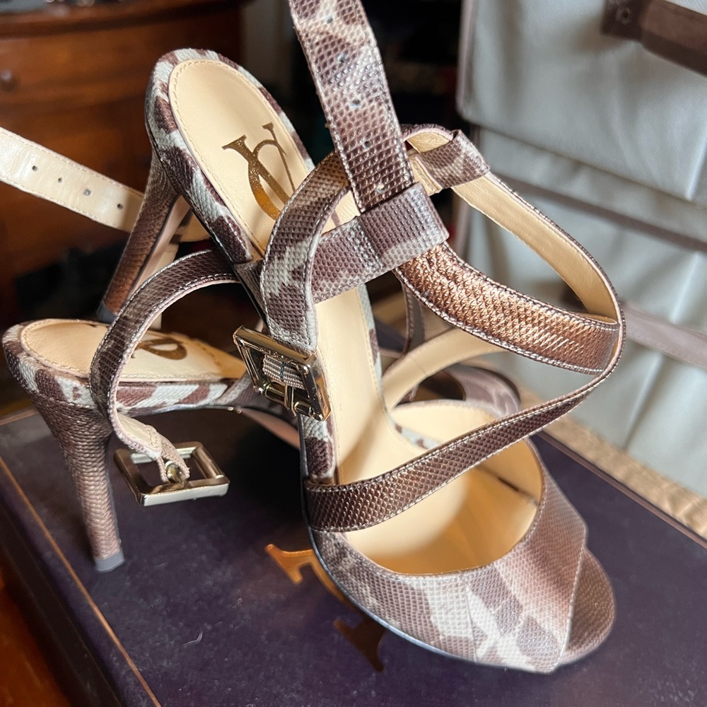 Vince Camuto Brown Patterned Strappy Heels